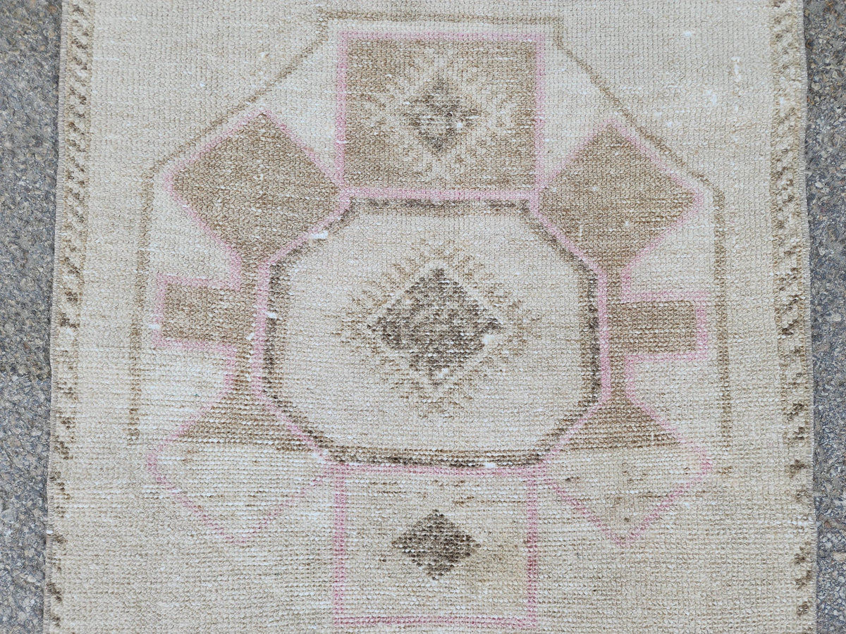 Neutral 3x12 Runner Rug, Turkish Hand Knotted Beige Wool Carpet, Hallway Boho Decor