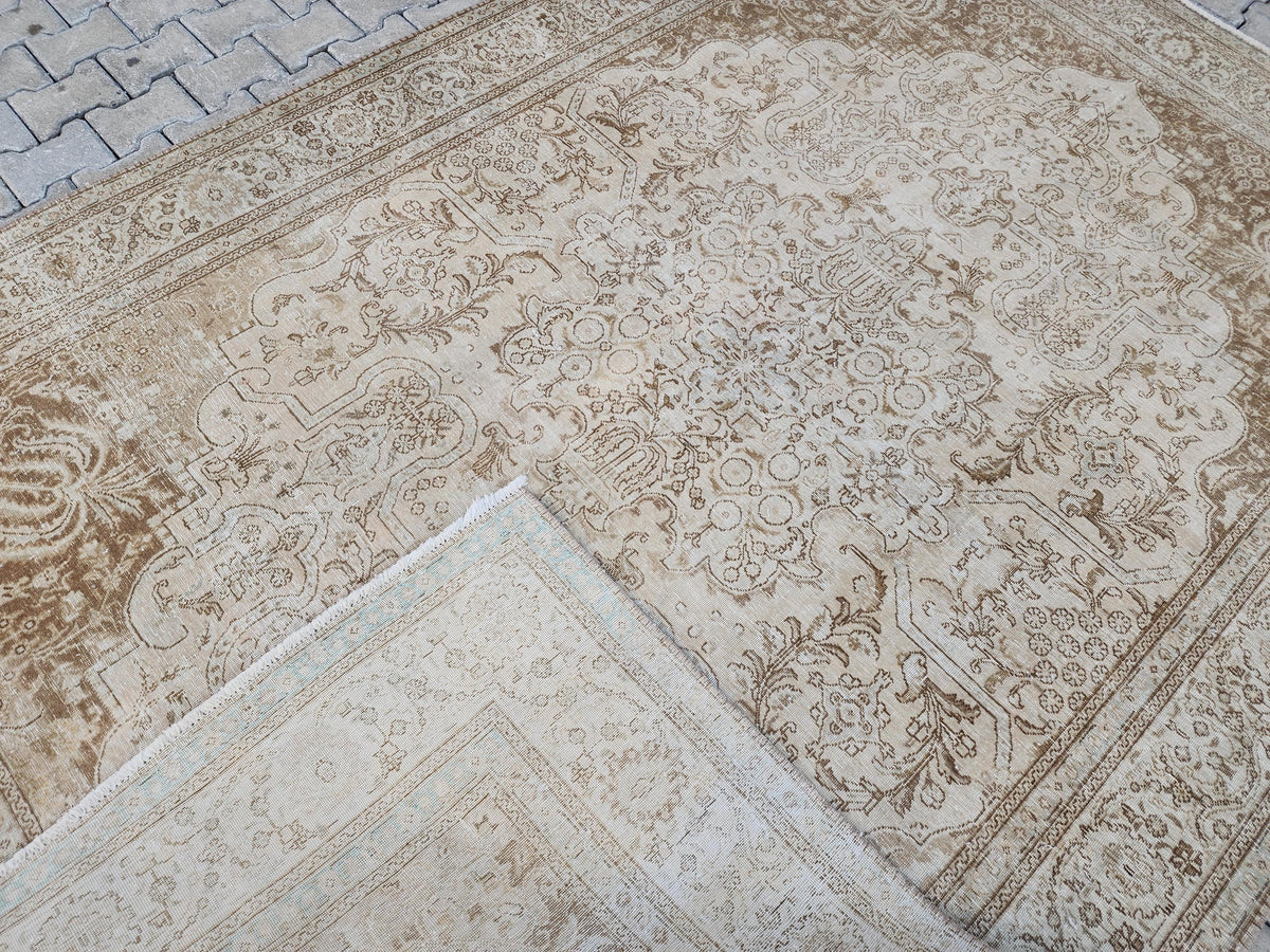 7x11 Hand Woven Wool Rug: Home Decor Rustic Decor, Beige and Brown Carpet