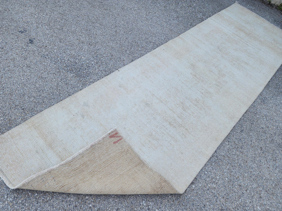 3x11 Neutral Muted Runner Rug, Hand Knoted Rustic Decor, Eco Friendly