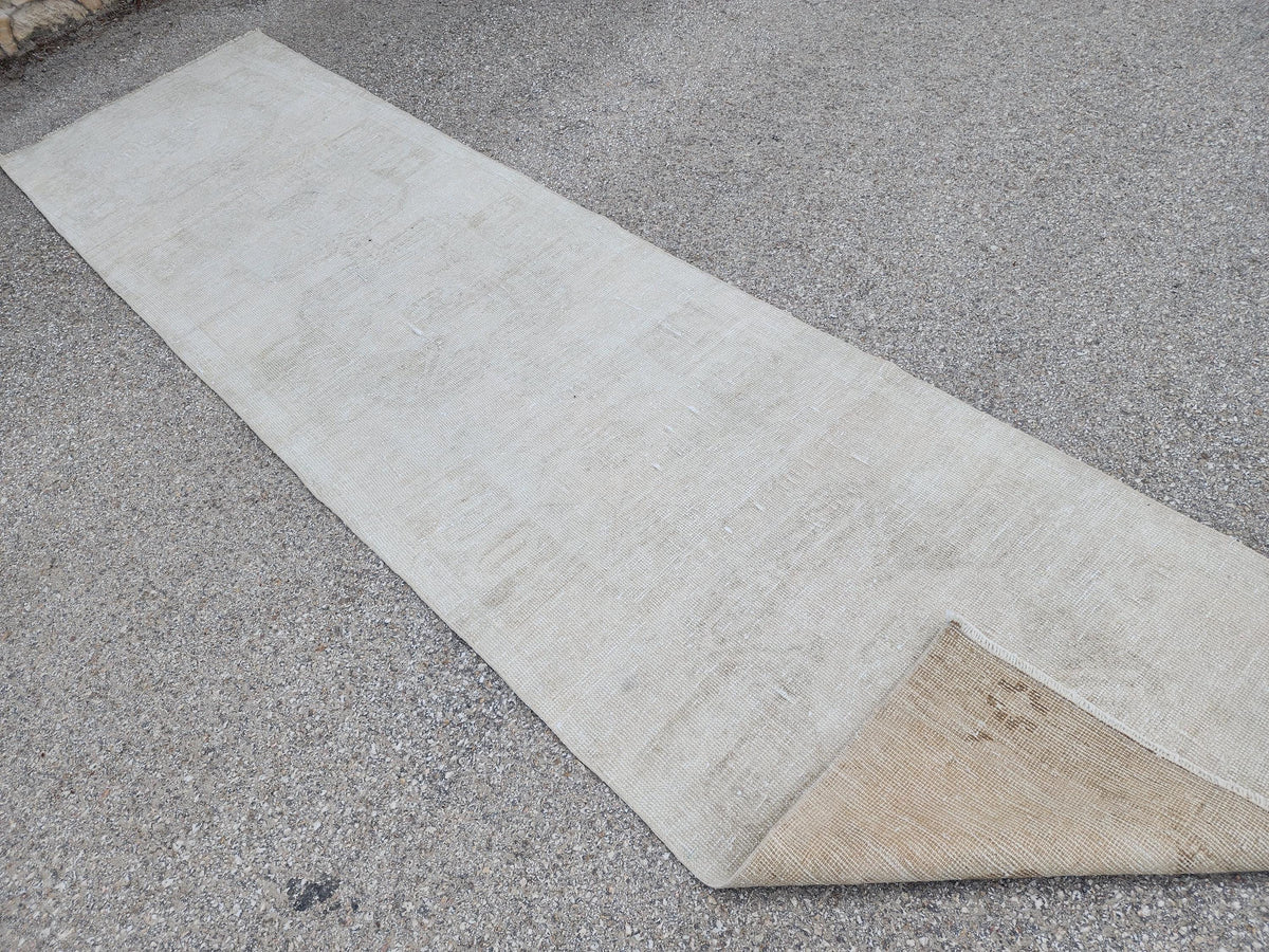 3x12 Neutral Runner Rug, Turkish Beige Wool Hand Made, Hallway Decor