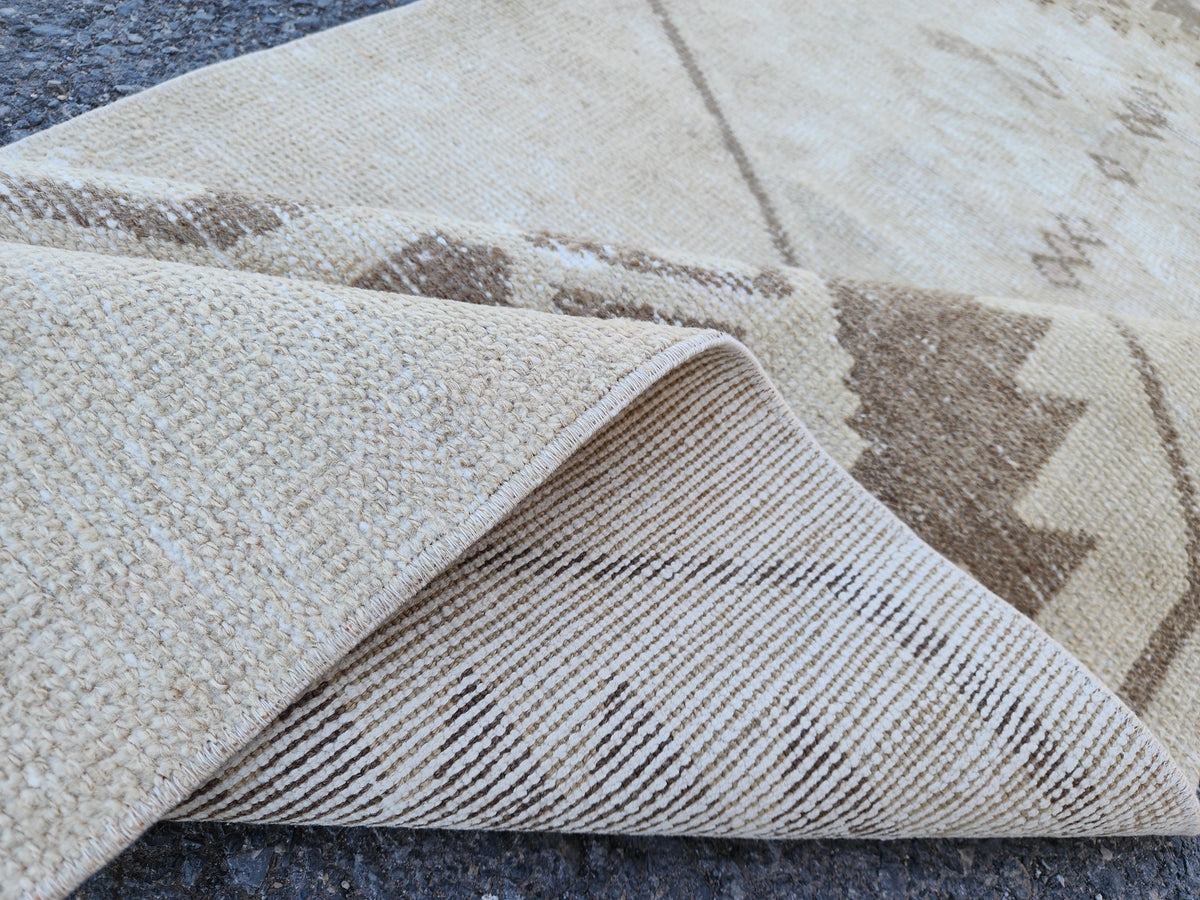 Geometric Neutral Rug 3x14, Beige Wool Hand Woven Rustic Decor, Gift for Her