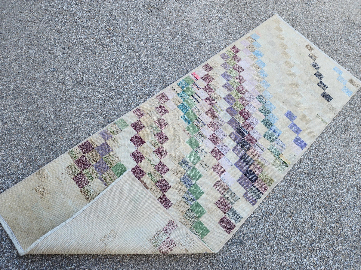 2x7 Turkish Runner Rug: Geometric Farmhouse Hallway Decor, Eco Friendly