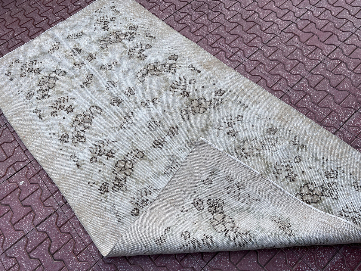 Handwoven Turkish Oushak Rug 4x7: Wool & Cotton Vintage Design