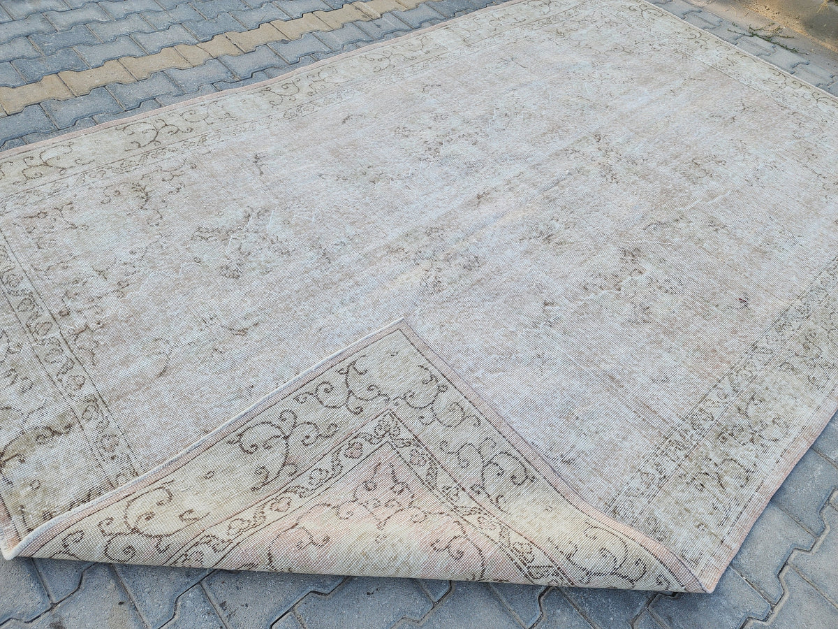 6x10 Neutral Boho Rug, Turkish Beige Hand Knotted, Dining Room Decor