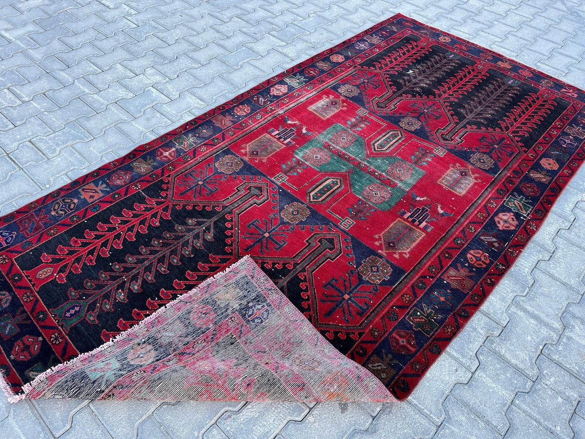 4x8 Wool Heriz Rug: Antique Turkish Area Rug