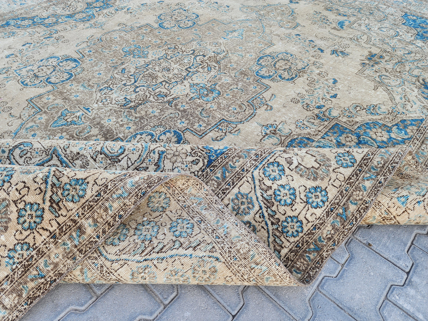 Brown Blue Vintage Rug 9x13 ft - sku1275