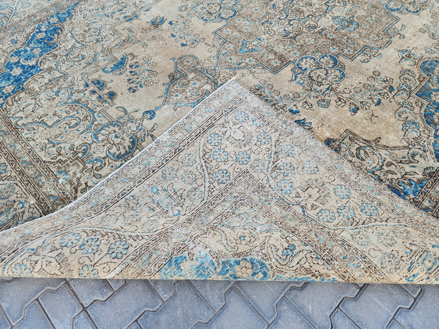 Brown Blue Vintage Rug 9x13 ft - sku1275