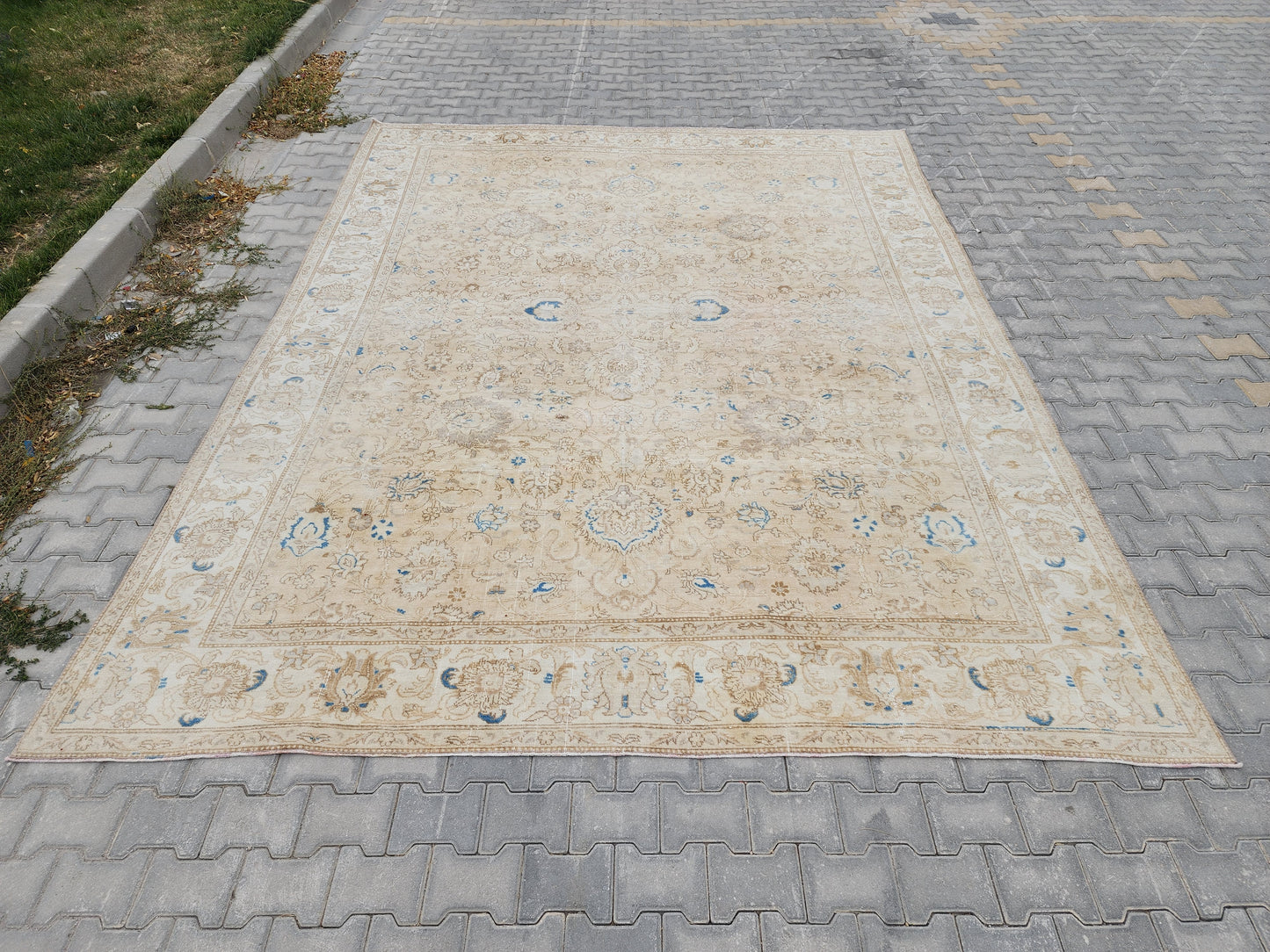 Wool Beige Vintage Large Rug 9x12 ft - skua206
