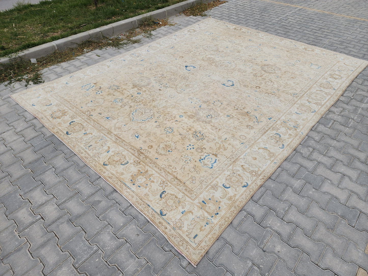 Wool Beige Vintage Large Rug 9x12 ft - skua206