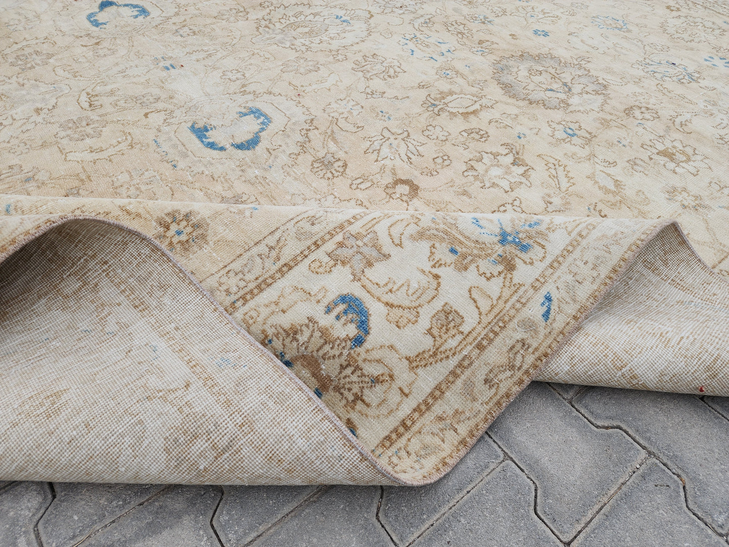 Wool Beige Vintage Large Rug 9x12 ft - skua206