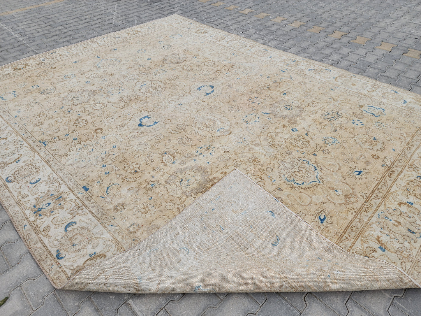 Wool Beige Vintage Large Rug 9x12 ft - skua206