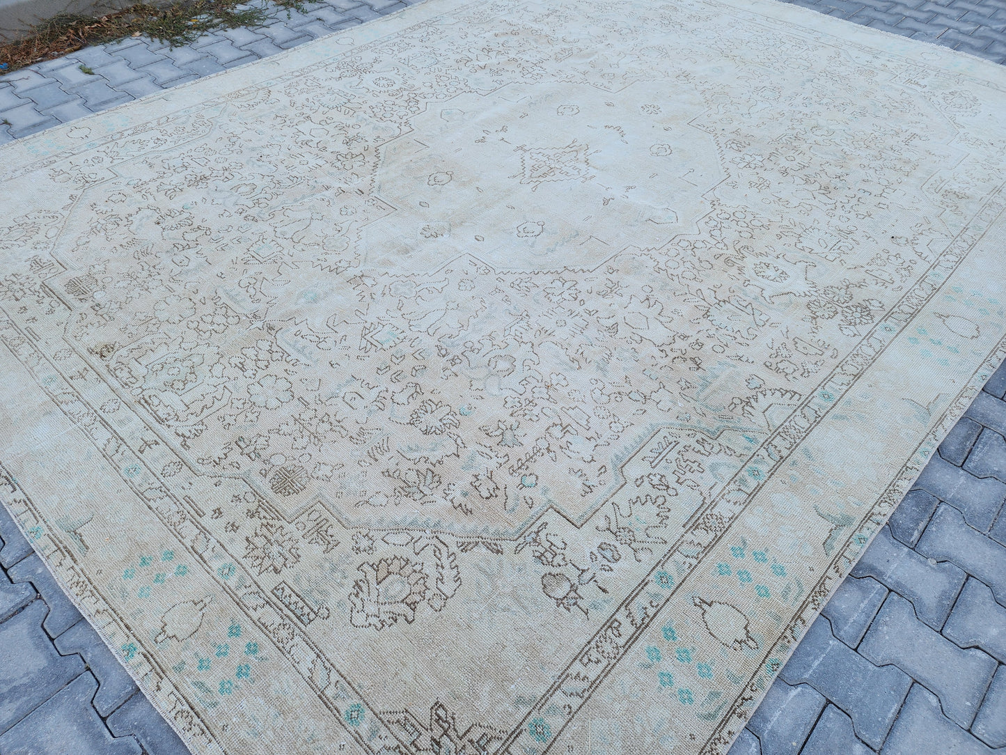 Wool Neutral Vintage Oversize Rug 9x12 ft - skua215