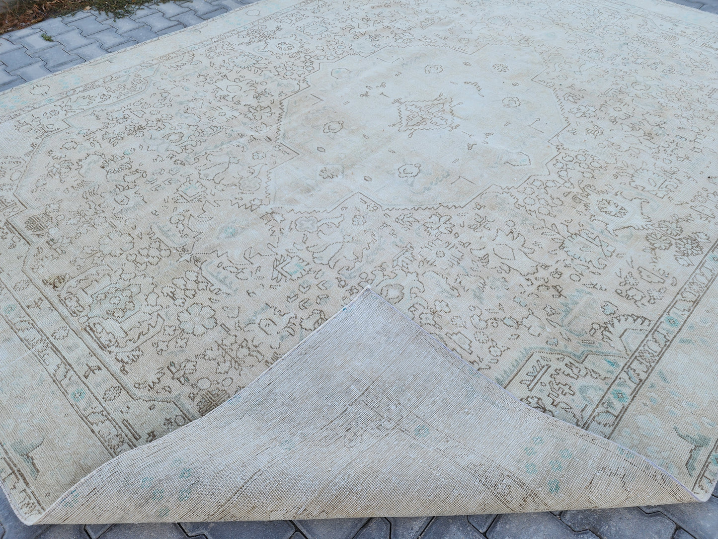 Wool Neutral Vintage Oversize Rug 9x12 ft - skua215