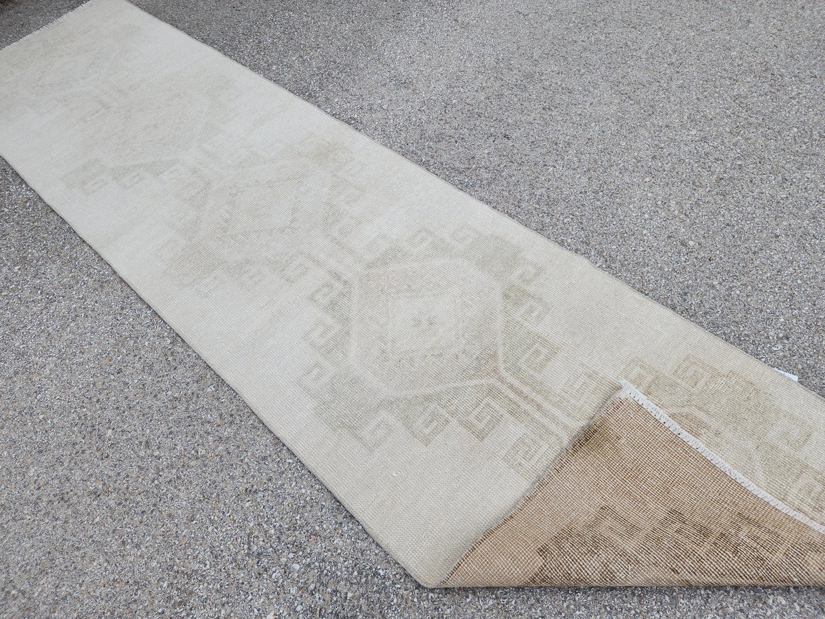 2x11 Neutral Runner Rug, Rustic Oriental Hallway Decor, Muted Wool