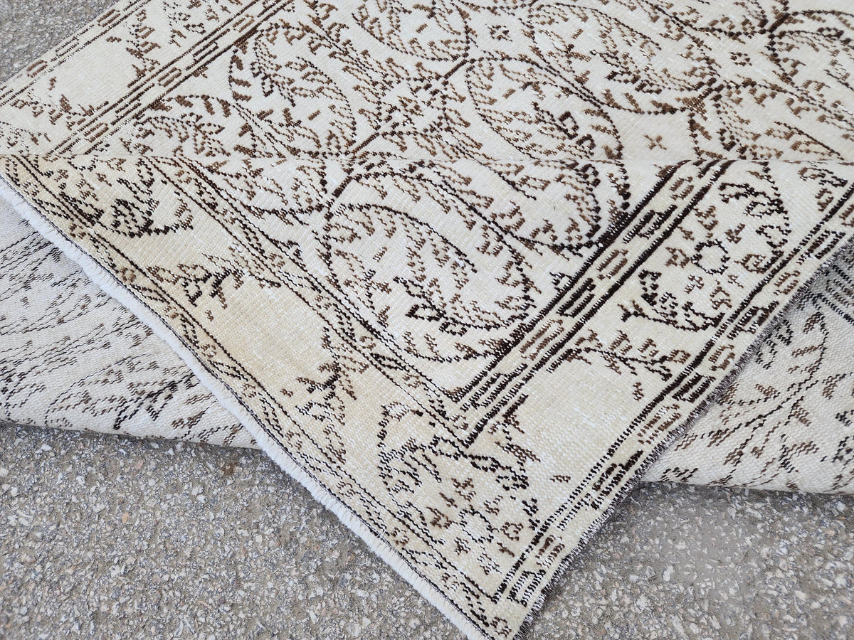 5x9 Oushak Turkish Hand Made Rug, Bohemian Beige and Brown, Rustic Farmhouse Decor Rug