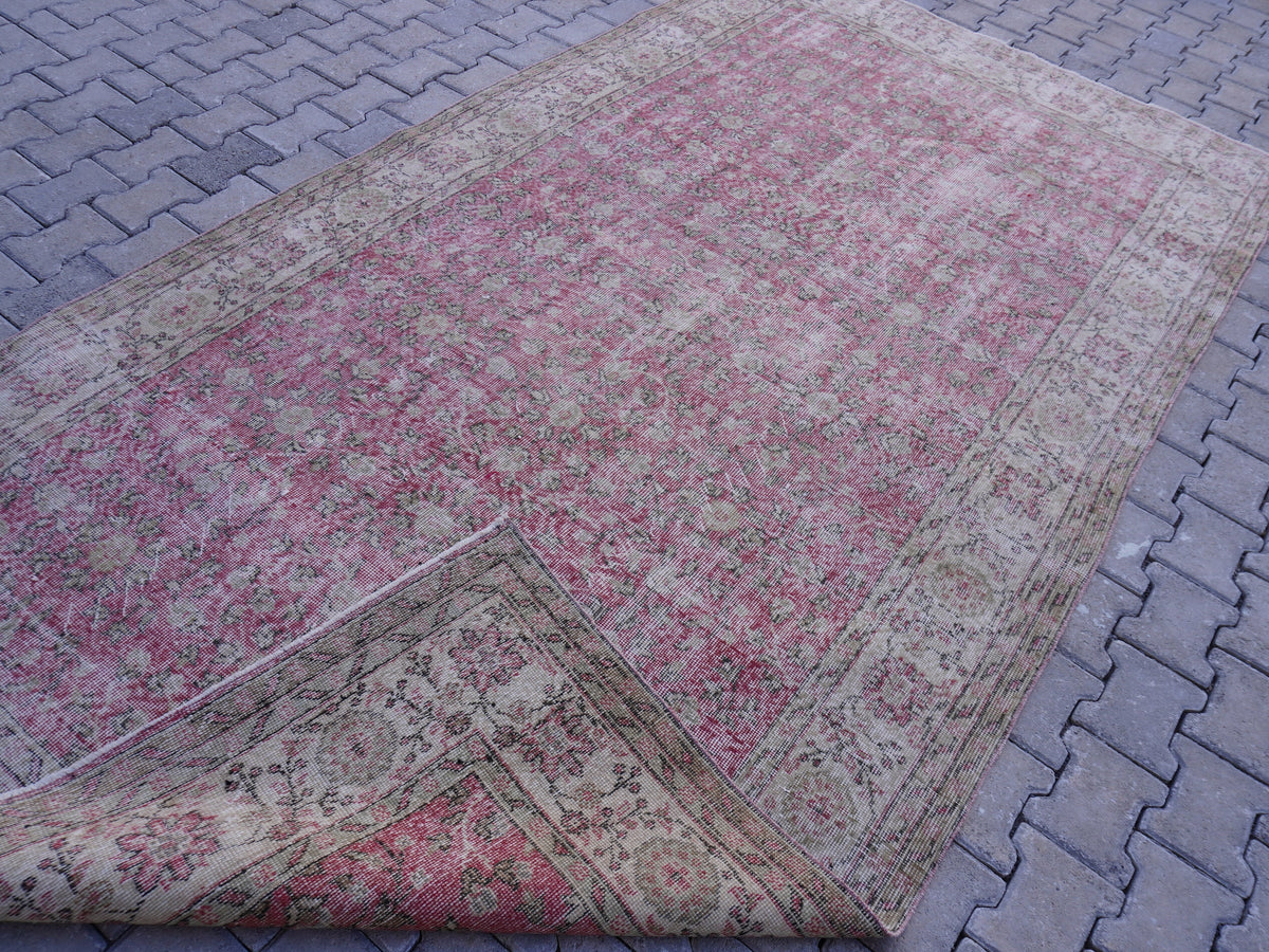 6x11 Handwoven Turkish Oushak Rug: Faded Red Wool & Cotton