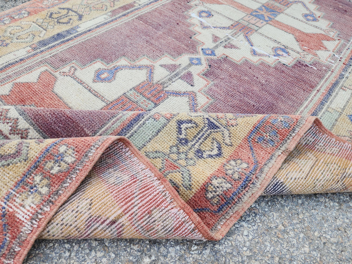 4x9 Turkish Area Rug, Hand Knotted Turkish Runner, Wool Boho Hallway Decor