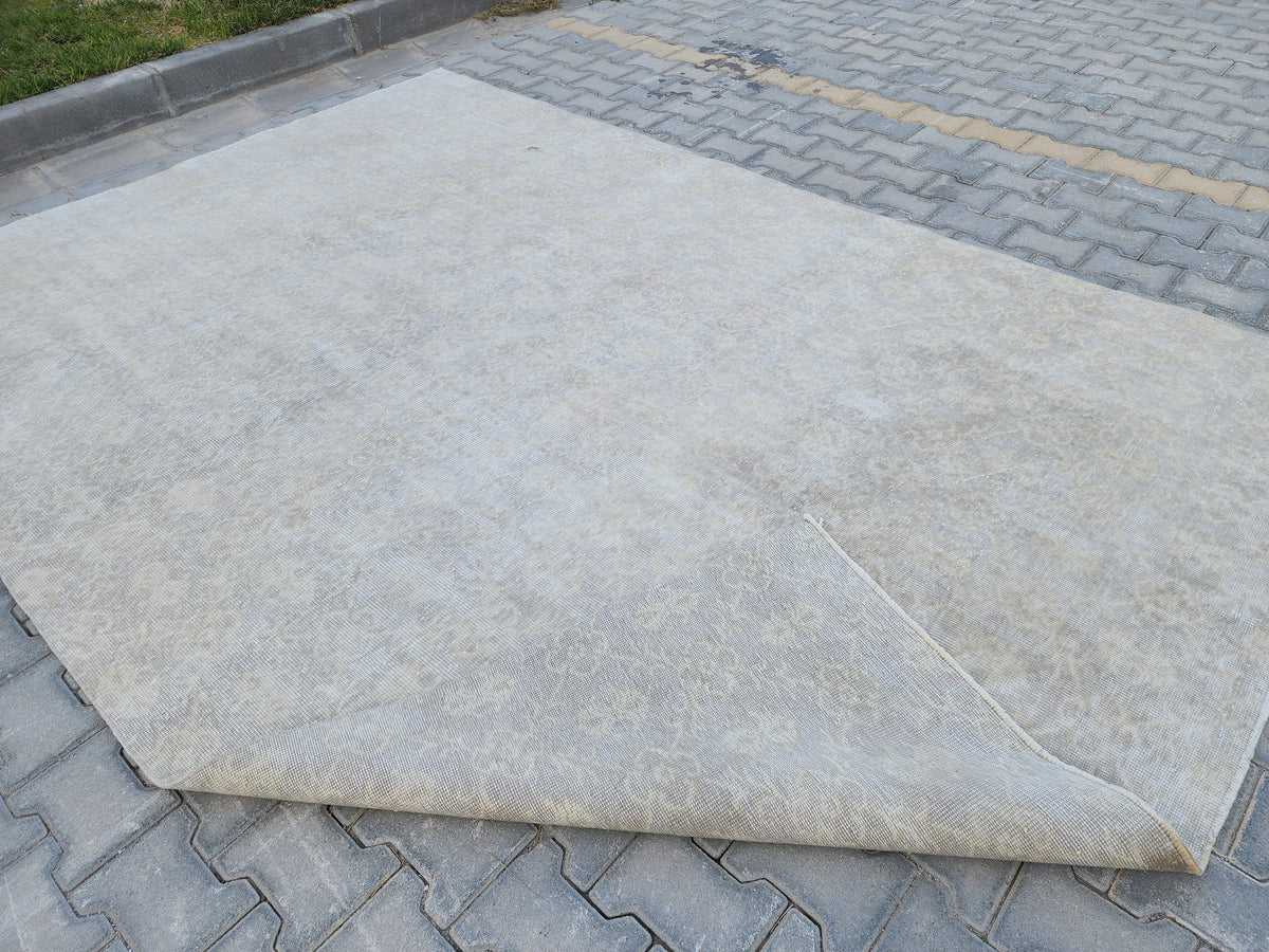 7x10 Neutral Rug, Geometric Design, Turkish Wool hand Made, Living Room Decor
