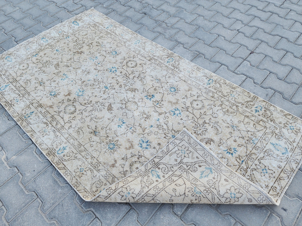 Handwoven Turkish Oushak Rug 4x7: Wool & Cotton Blend