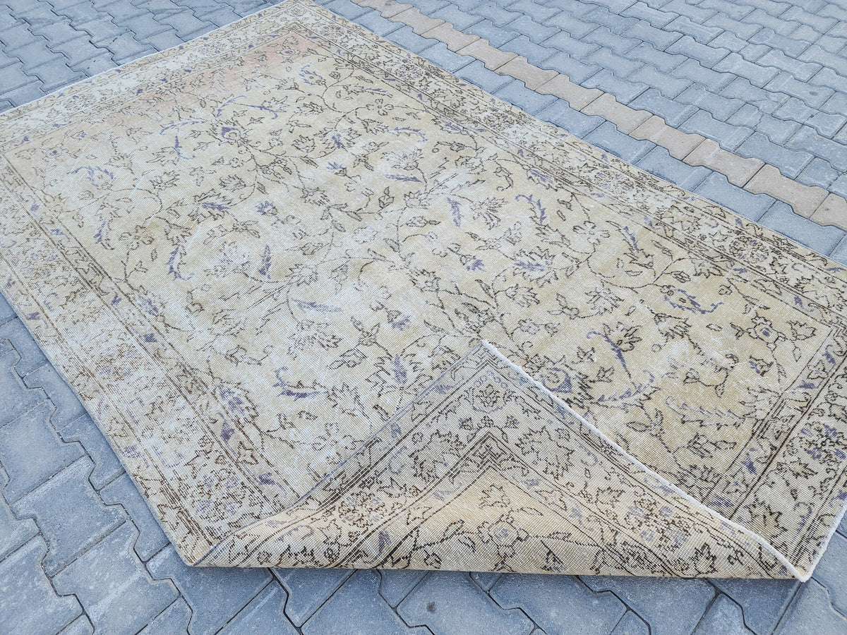 Handwoven Turkish Oushak Rug: 5x8 Beige Wool & Cotton Rug