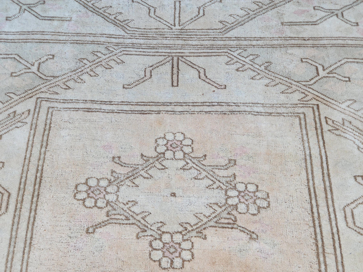 Wool Beige Area Rug 7x9, Turkish Hand Made Carpet, Home Living Room Decor