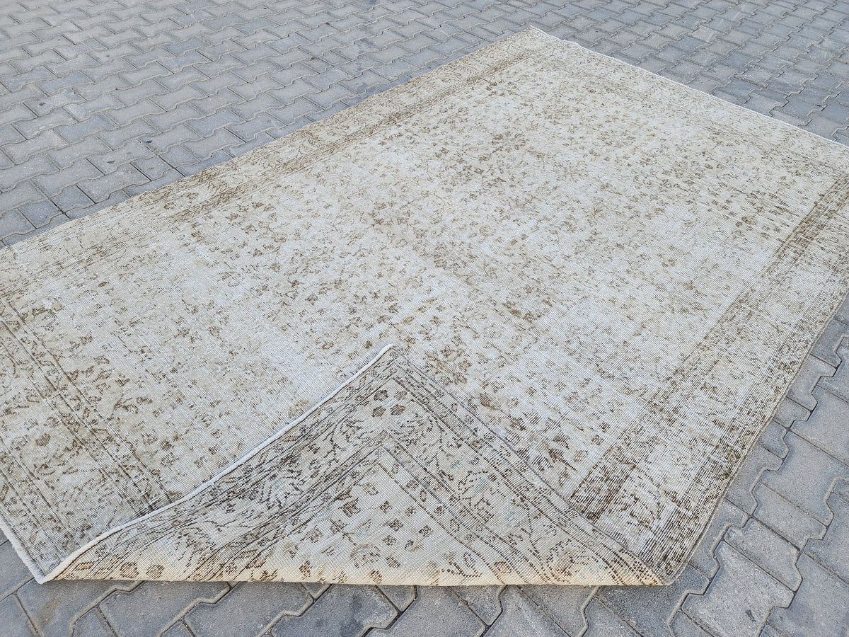 Wool Turkish Rug 6x10: Beige Isparta Rug, Muted Design