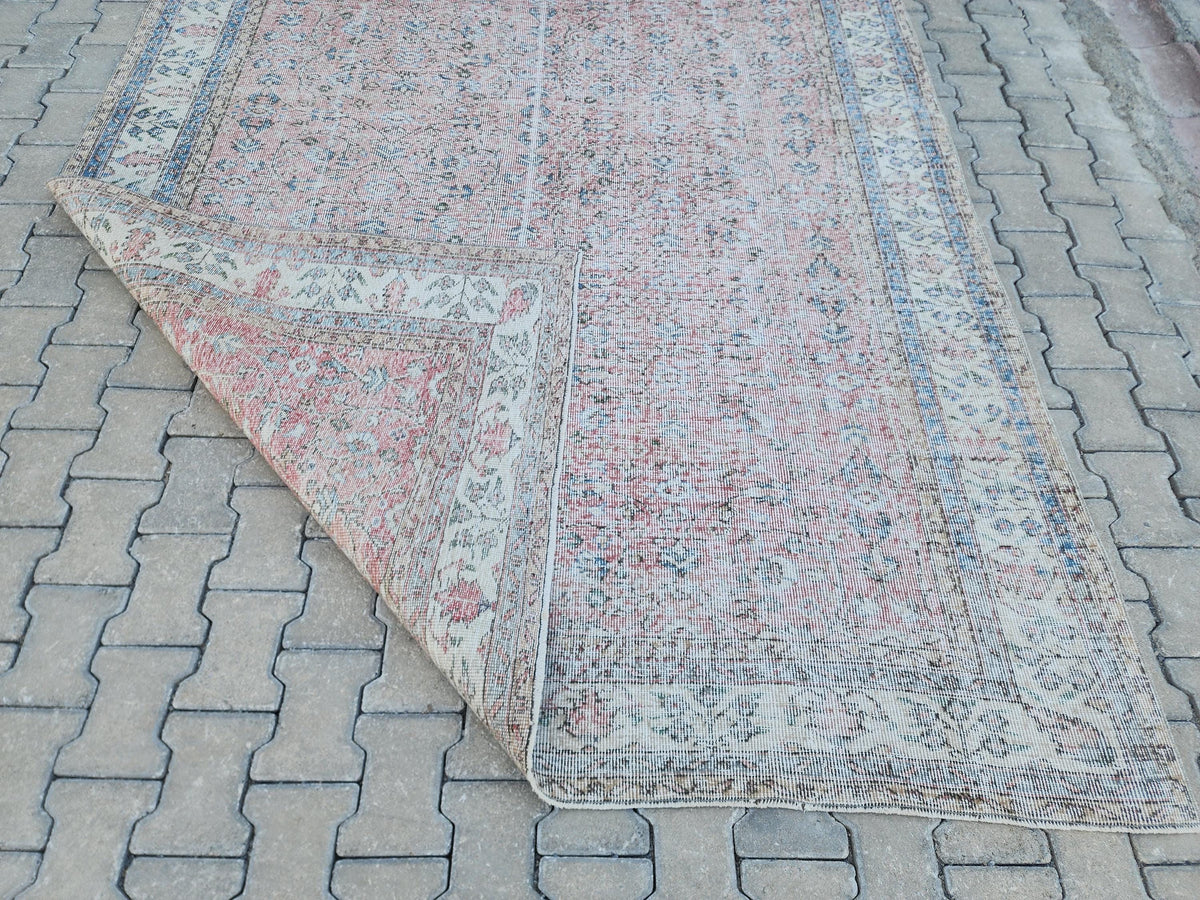 7x10 Neutral Area Rug, Dining Room Decor, Faded Red Rustic Design