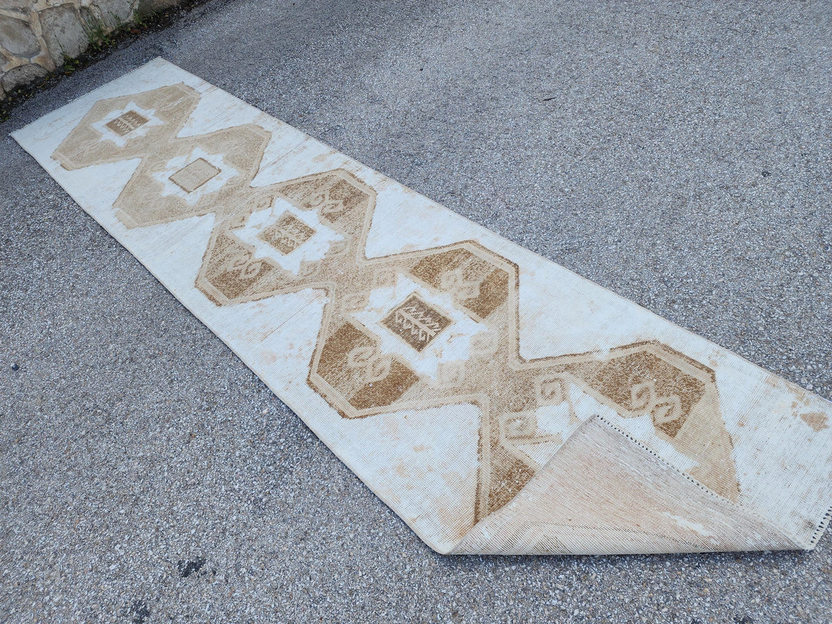 3x13 Handmade Turkish Oushak Runner Rug: Farmhouse Hallway Decor