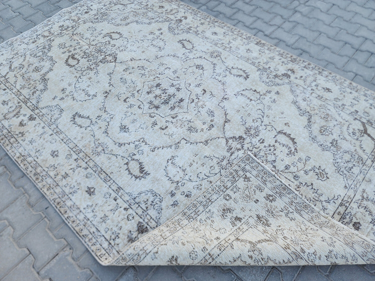 6x9 Oushak Wool Rug: Blue Turkish Vintage Area Rug