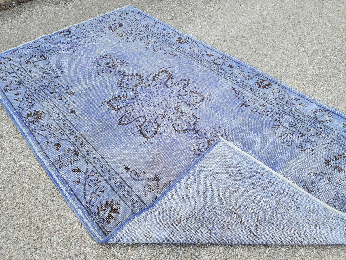 Vintage Blue Turkish Oushak Rug 5x9: Handwoven Wool Area Rug