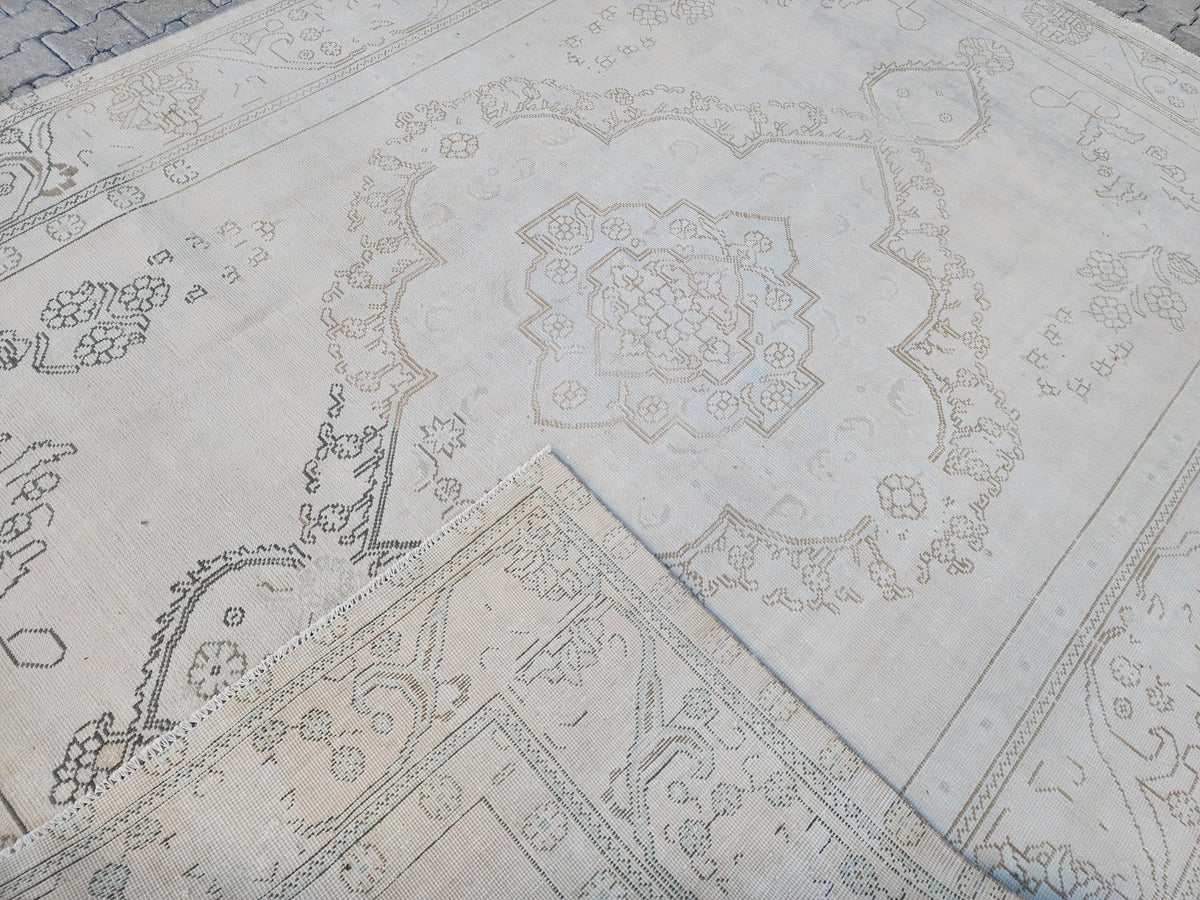 Neutral Wool Rug 9x12: Hand Knotted Oriental Turkish Wool, Home Rustic Decor