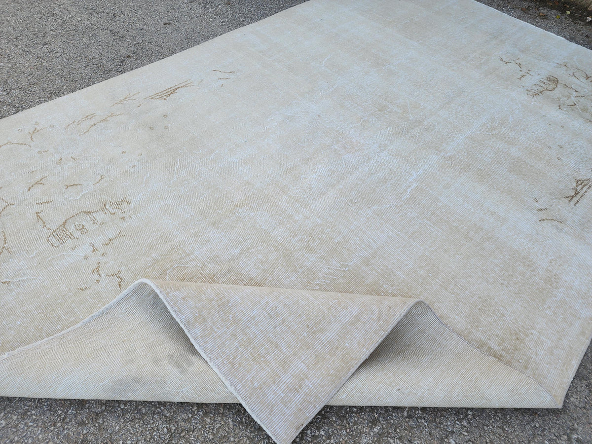 Muted Rug 7x10, Oriental Hand Made Rustic Decor, Turkish Bohemian Carpet