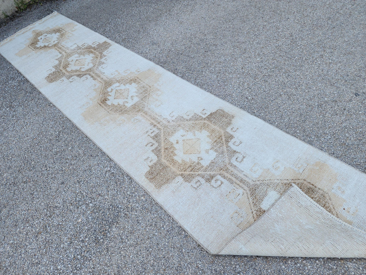 3x12 Neutral Runner Rug, Hallway Bohemian Decor, Up Cycled Wool