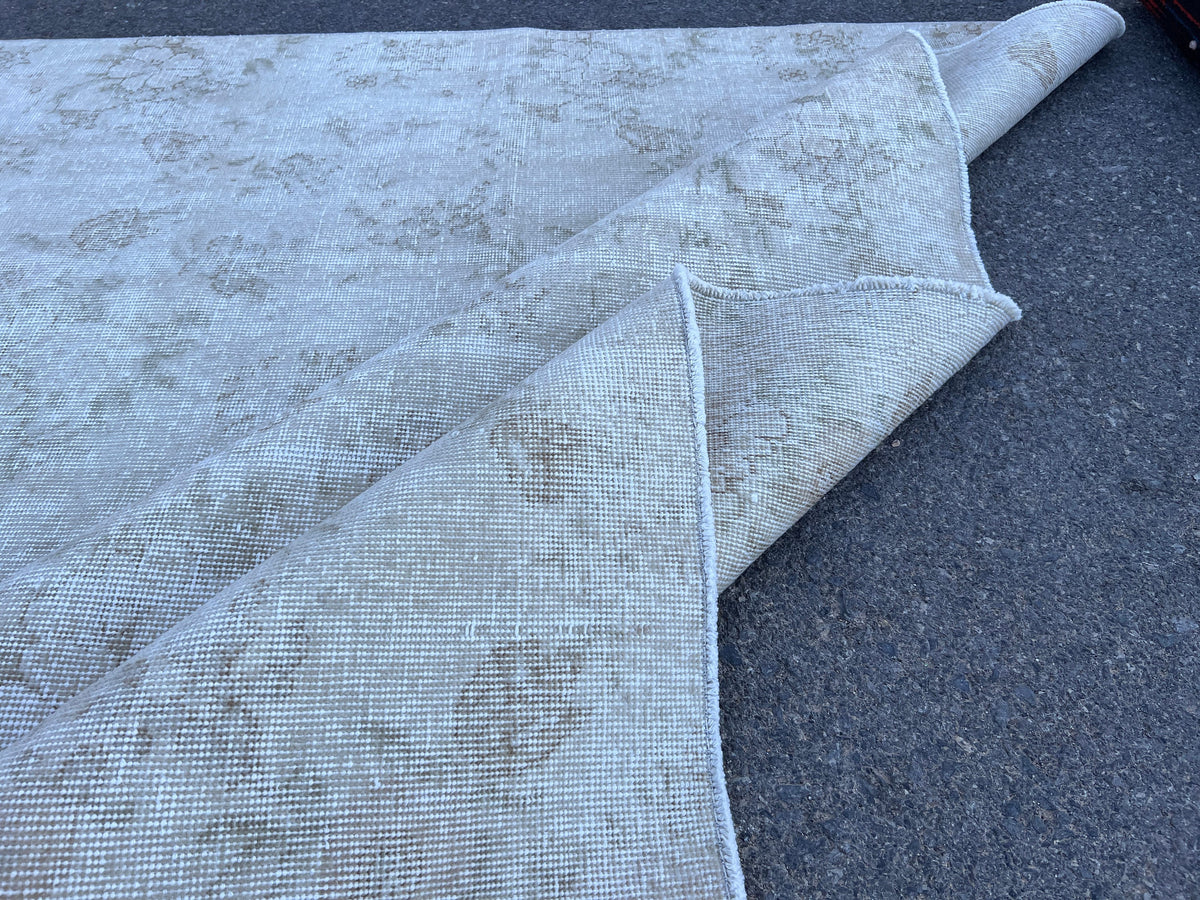 Vintage Oriental Rug 6x10: Neutral Beige Abstract Area Rug