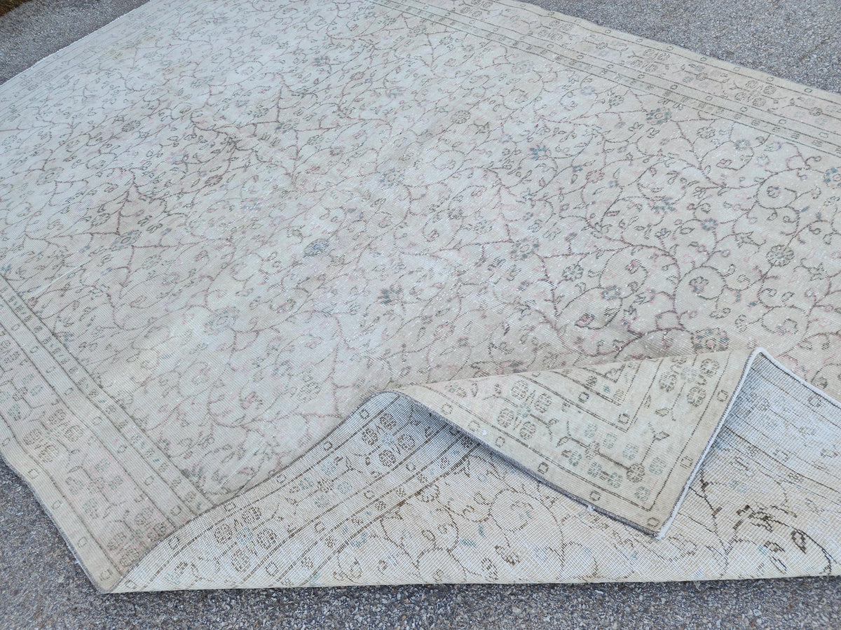 Turkish Oushak Rug 7x11: Wool & Cotton Blend, Muted Area Floral Desgin