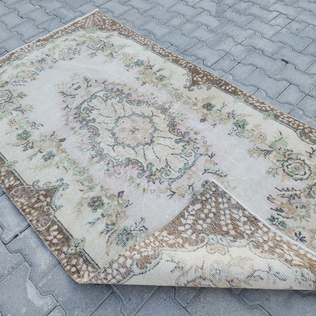 Handwoven Turkish Oushak Rug 3x6: Wool & Cotton Vintage Area Rug