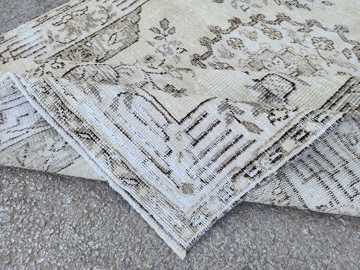 5x9 Neutral Area Wool Rug: Rustic Decor, Turkish Oushak, Beige and Brown