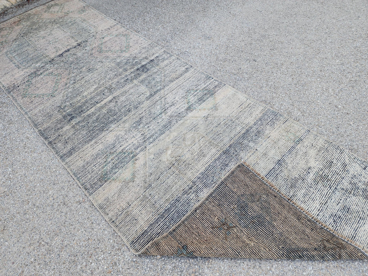 3x11 Hand Knotted Wool Runner Rug: Gray Turkish Farmhouse Hallway Decor