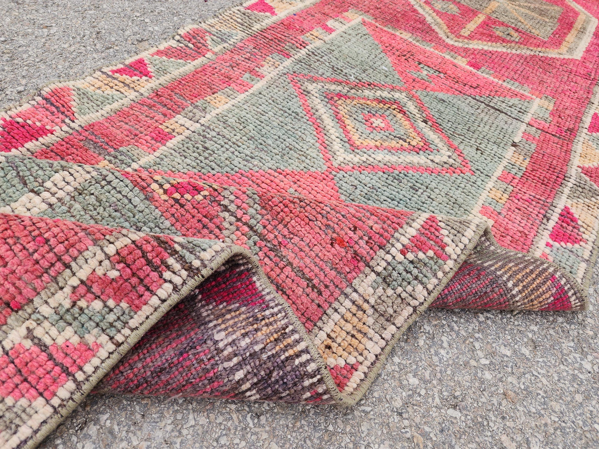 2x13 Herki Long Runner Rug, Hand Knotted Turkish Rug, Bohemian Hallway Decor