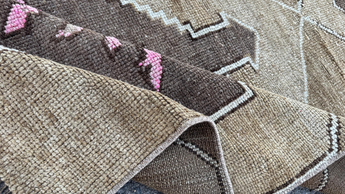 3x7 Small Kars Rug, Hand Knoted Boho Decor, Wool on Wool Brown Carpet