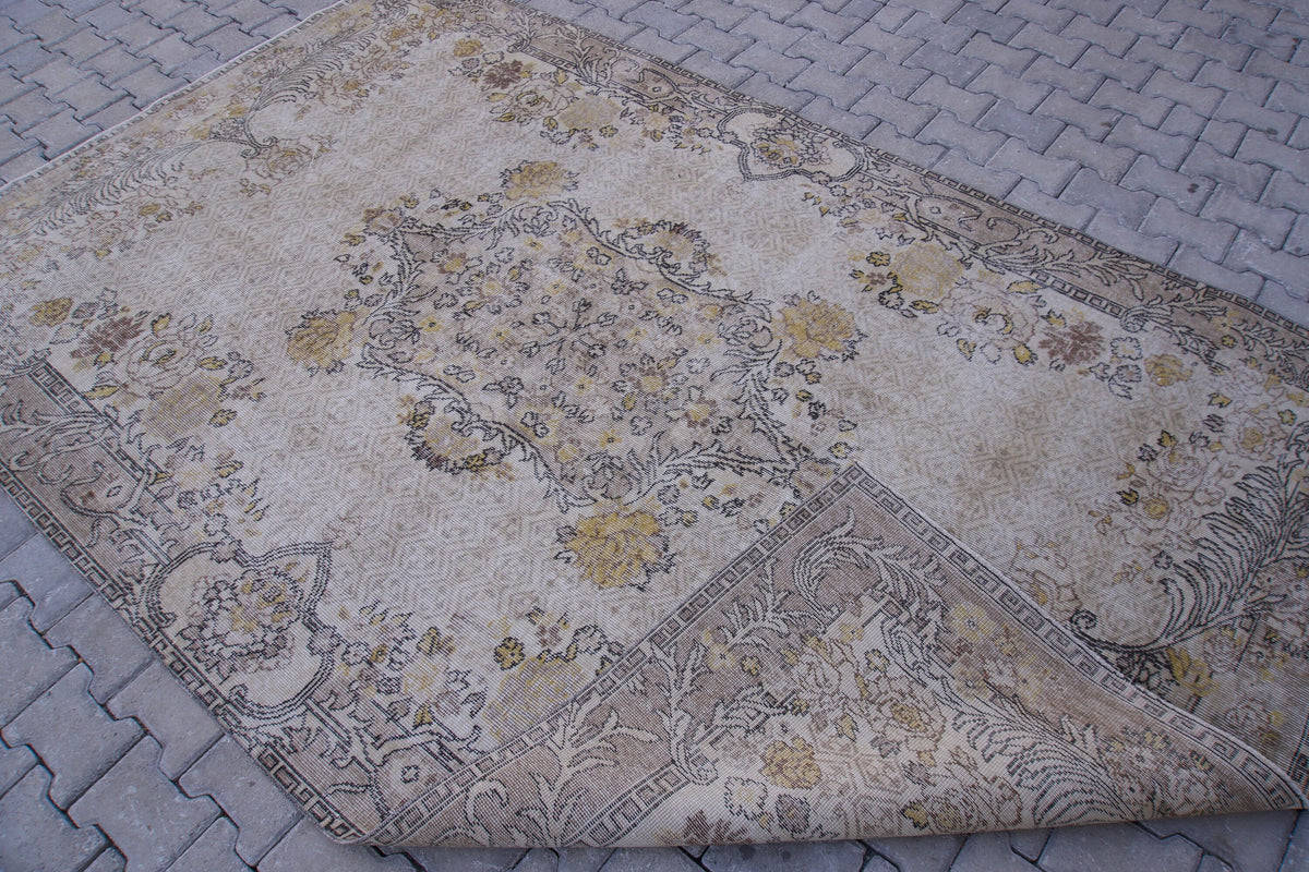 6x10 Turkish Area Rug, Boho Floral Design, Living Room Decor