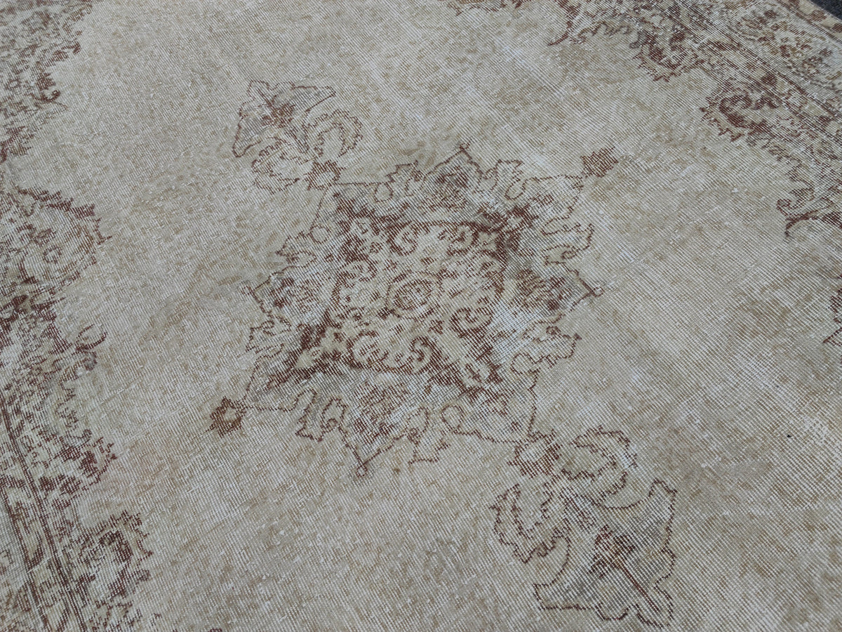 Medallion Area Rug 6x10, Bohemian Rustic Decor, Turkish Hand Knotted Carpet, Beige and Brown