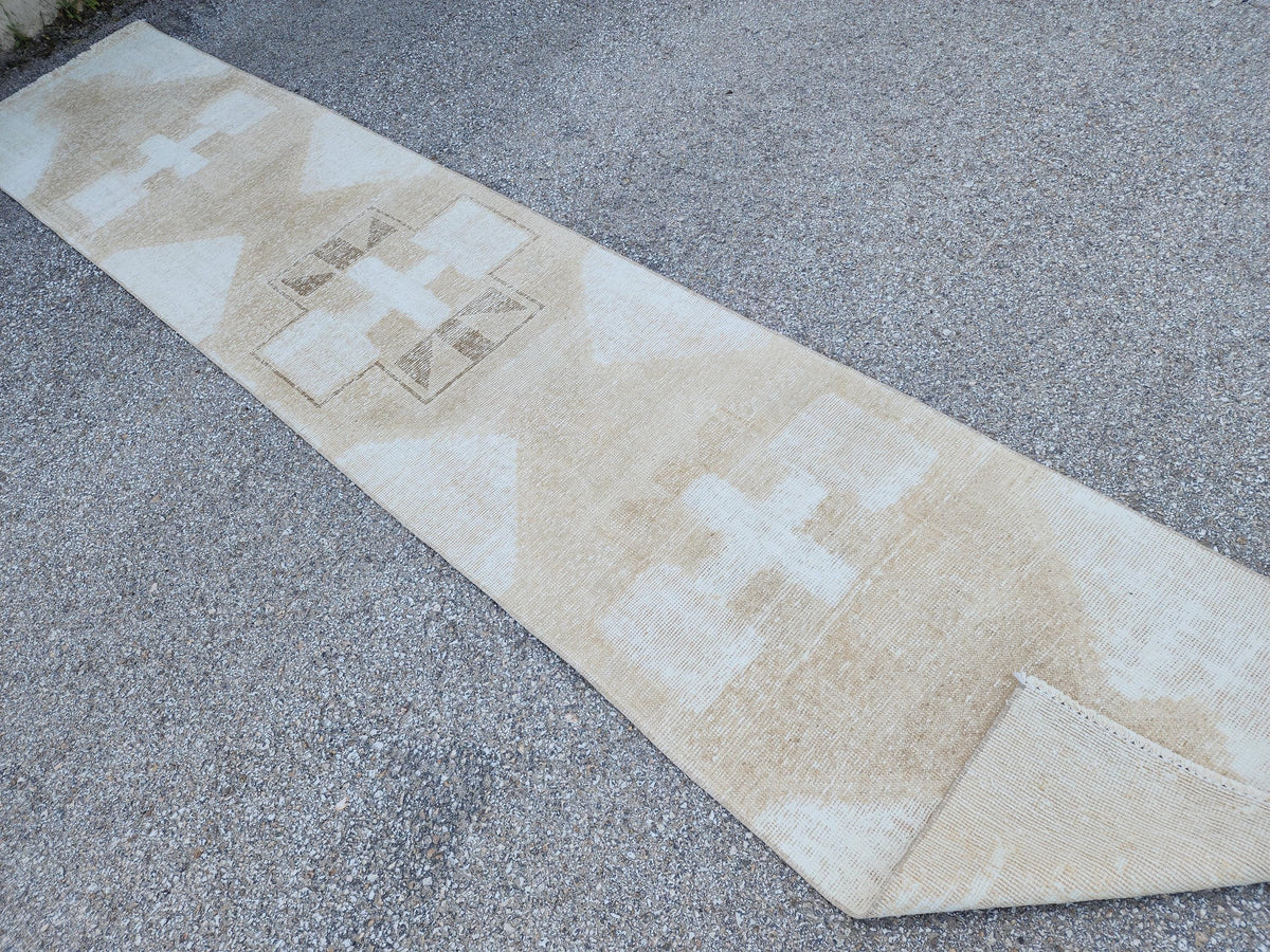 2x13 Neutral Turkish Runner Rug: Boho Hallway Decor