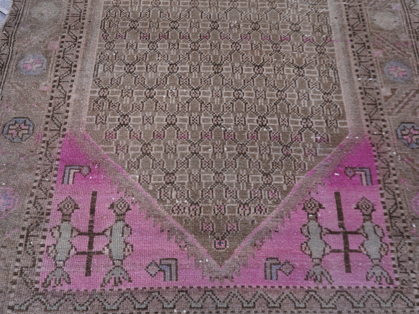 Wool Neutral Runner Rug Pink 3x12 ft - sku1596