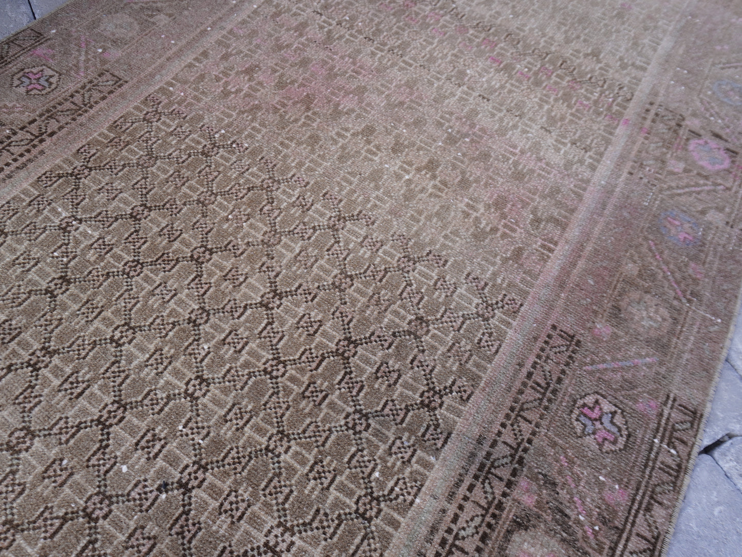 Wool Neutral Runner Rug Pink 3x12 ft - sku1596