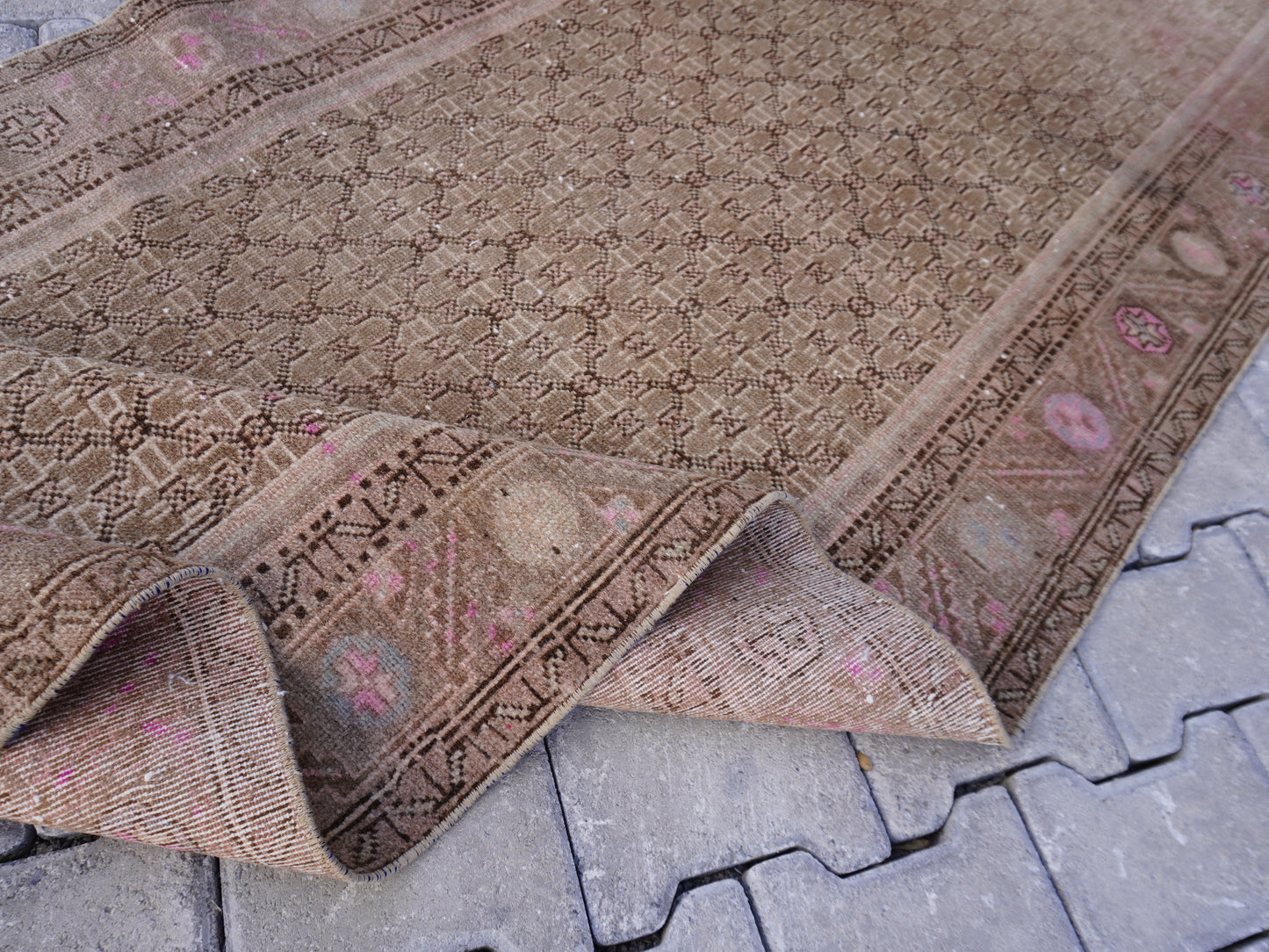 Wool Neutral Runner Rug Pink 3x12 ft - sku1596
