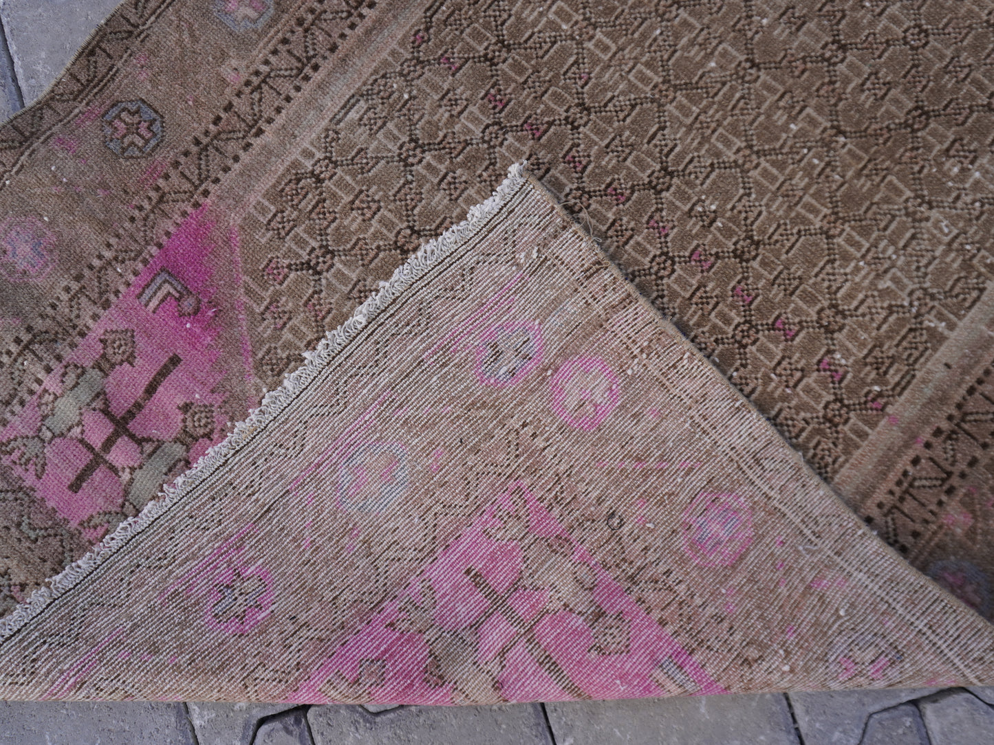 Wool Neutral Runner Rug Pink 3x12 ft - sku1596