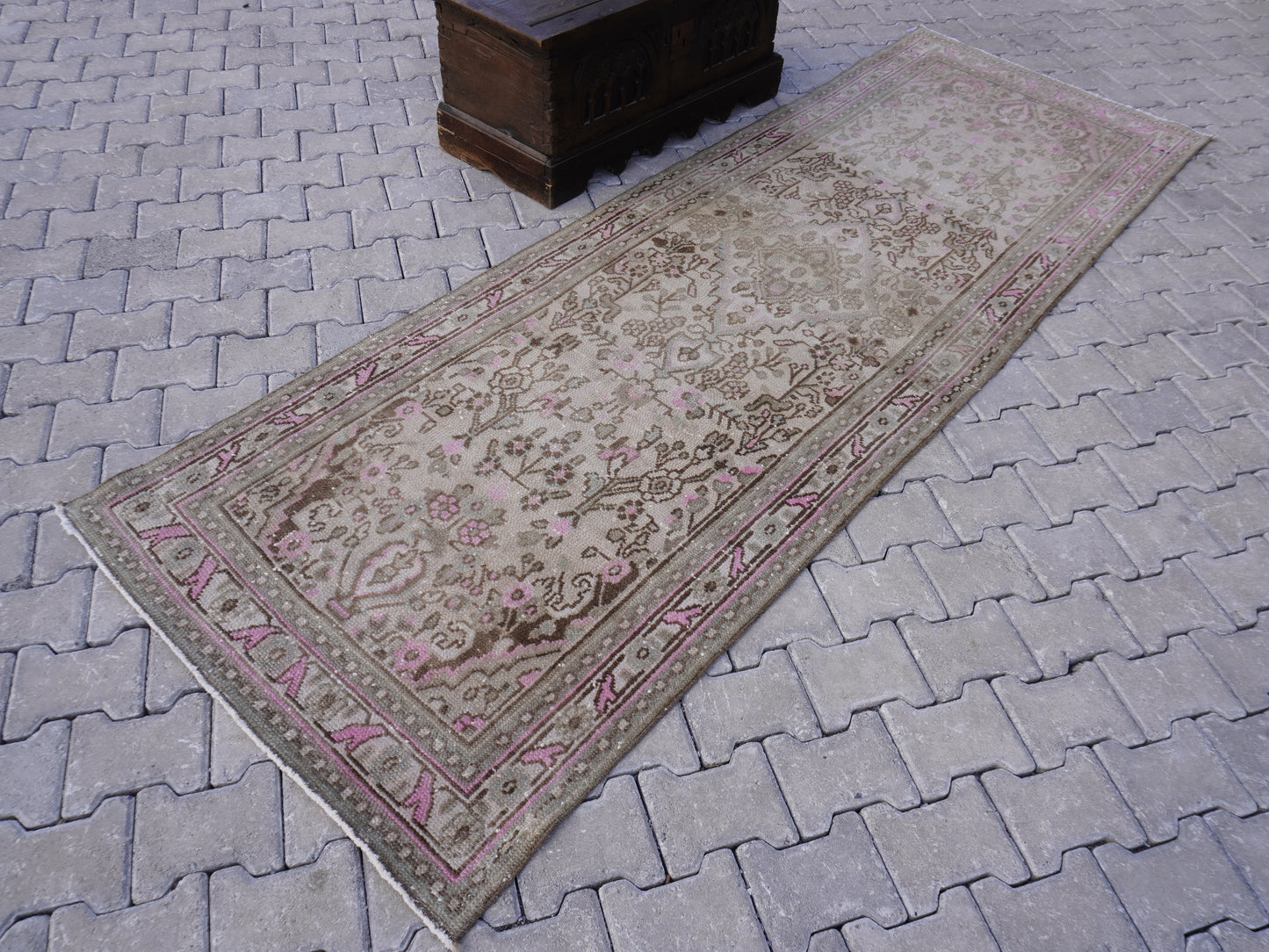 Vintage Wool Runner Rug 3x10 ft - sku 1374