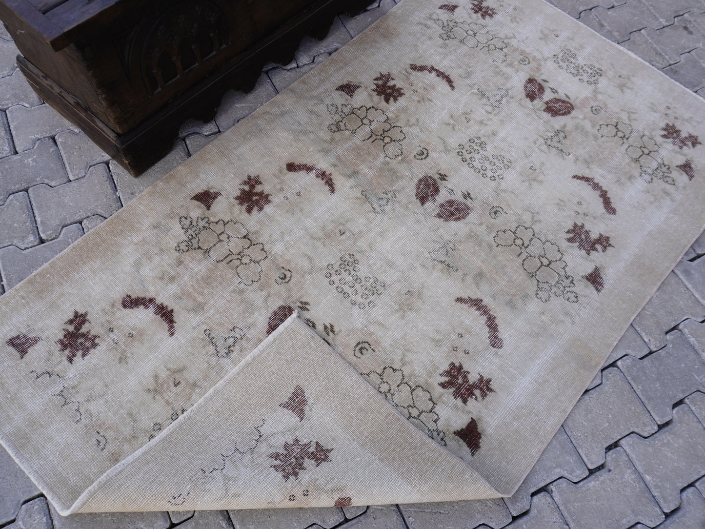 Vintage Wool Neutral Small Rug 4x7 ft - sku 992