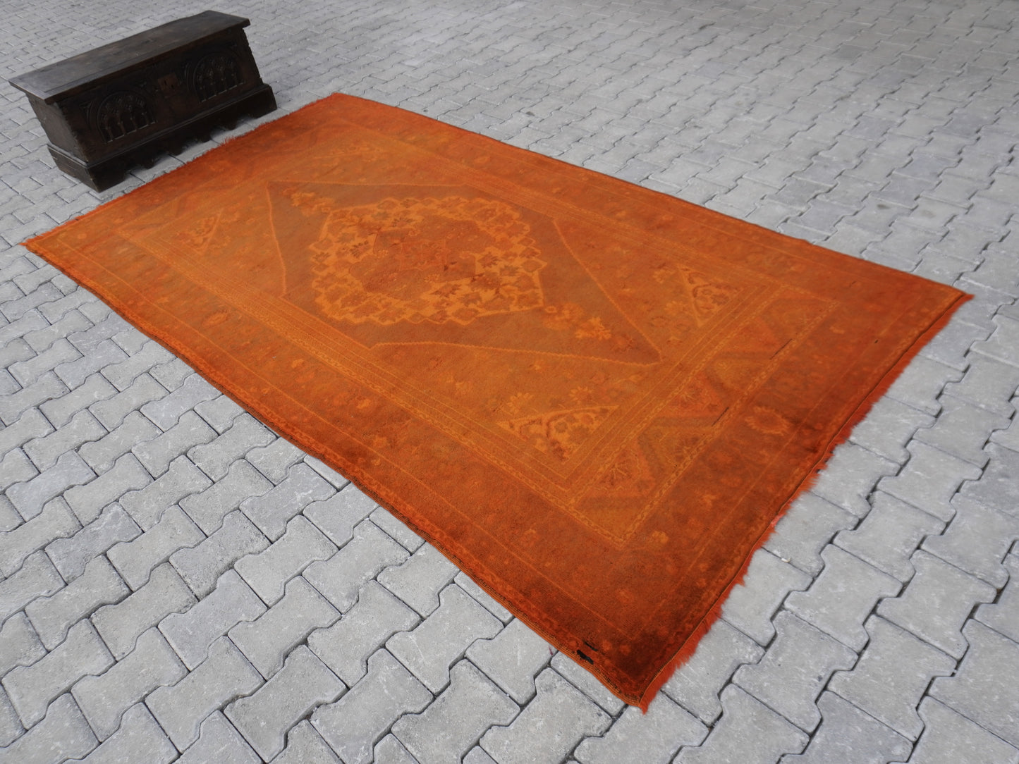 Vintage Orange Turkish Rug 5x10 ft - sku1720